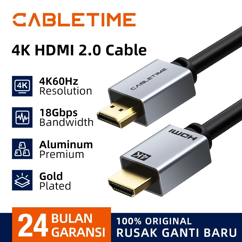 CABLETIME Kabel HDMI 4K 2.0 UHD HDR High Speed Visual HDTV Premium Aluminium