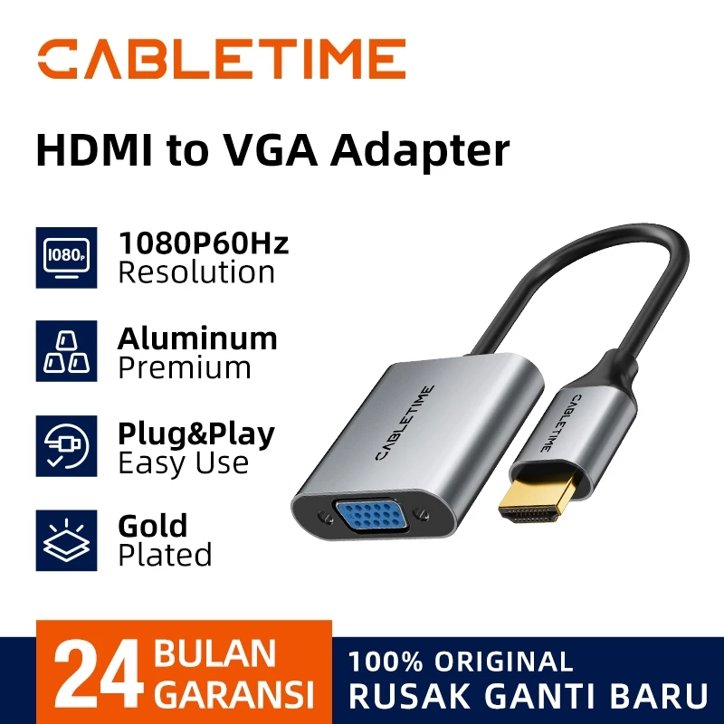 CABLETIME Converter HDMI to VGA Adapter FHD 1080p 60Hz