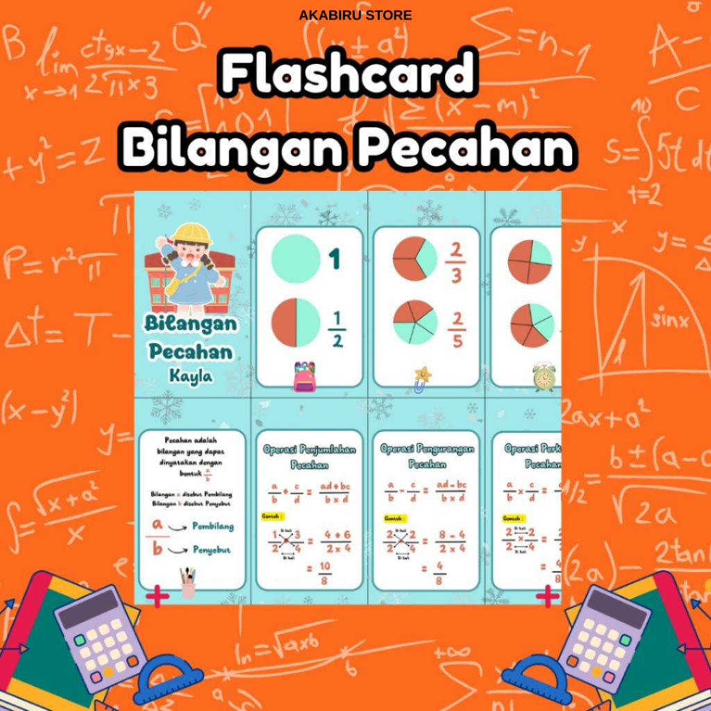 Jual Flashcard Bilangan Pecahan Matematika Media Belajar Anak SD ...