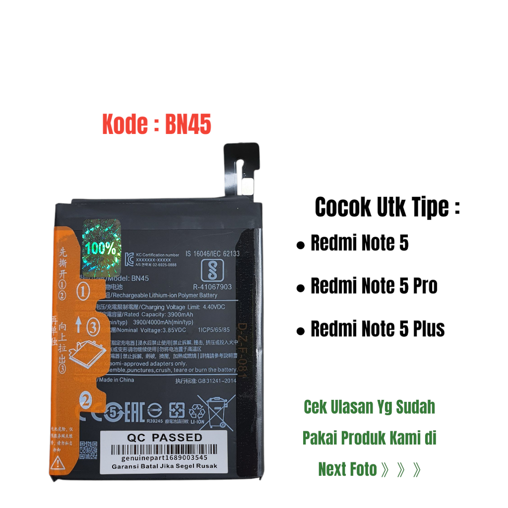 Baterai Batre Original Xiaomi Redmi Note BN45 Redmi Note Pro Redmi Note  Plus Battery BN 45
