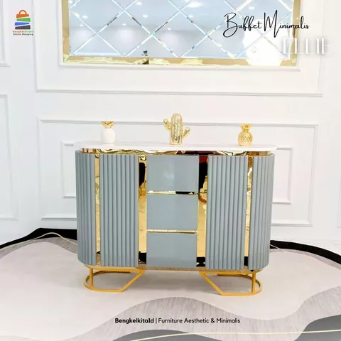 Meja TV Aesthetic Meja Console Minimalis - MEJA ELLIE - 120cm Laci Pintu Kayu Solid Cat Duco