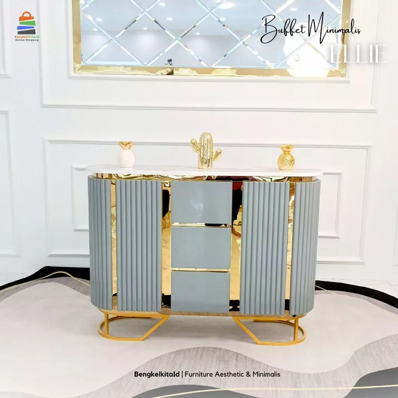 Meja TV Aesthetic Meja Console Minimalis - MEJA ELLIE - 120cm Laci Pintu Kayu Solid Cat Duco