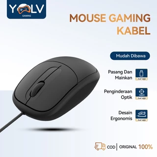 YLV Mouse Kabel Gaming 1000PDI Hitam Sensor Optik Performa Stabil Ergonomi Tekstur Matte Mudah Dibaw