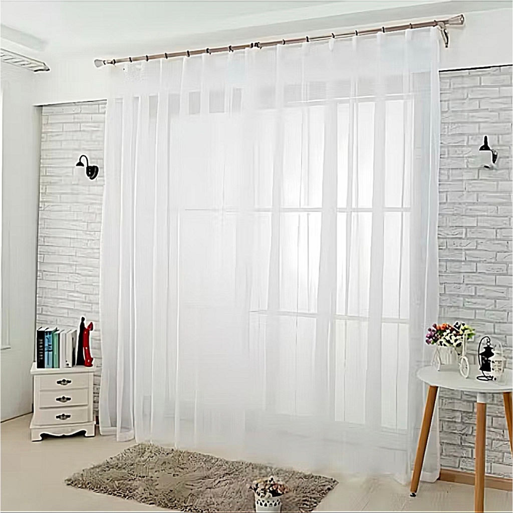 Gorden Vitrase Polos 150 x 250 cm Tinggi 3 meter Hordeng Putih Plisket Jendela Pintu Tirai Minimalis