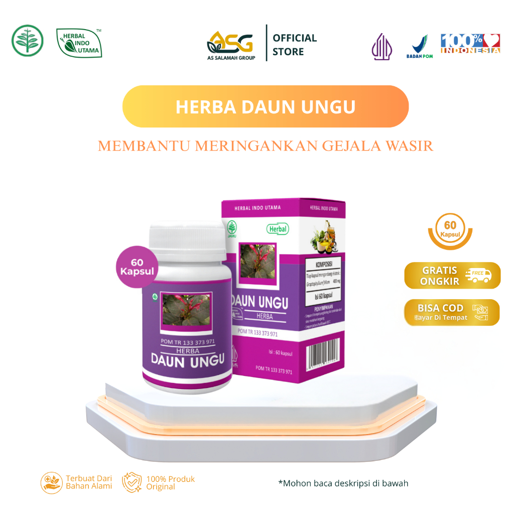 Herbal Indo Utama - Daun Ungu Membantu Pengobatan Wasir / Ambeyen Herbal Indo Utama 60 Kapsul