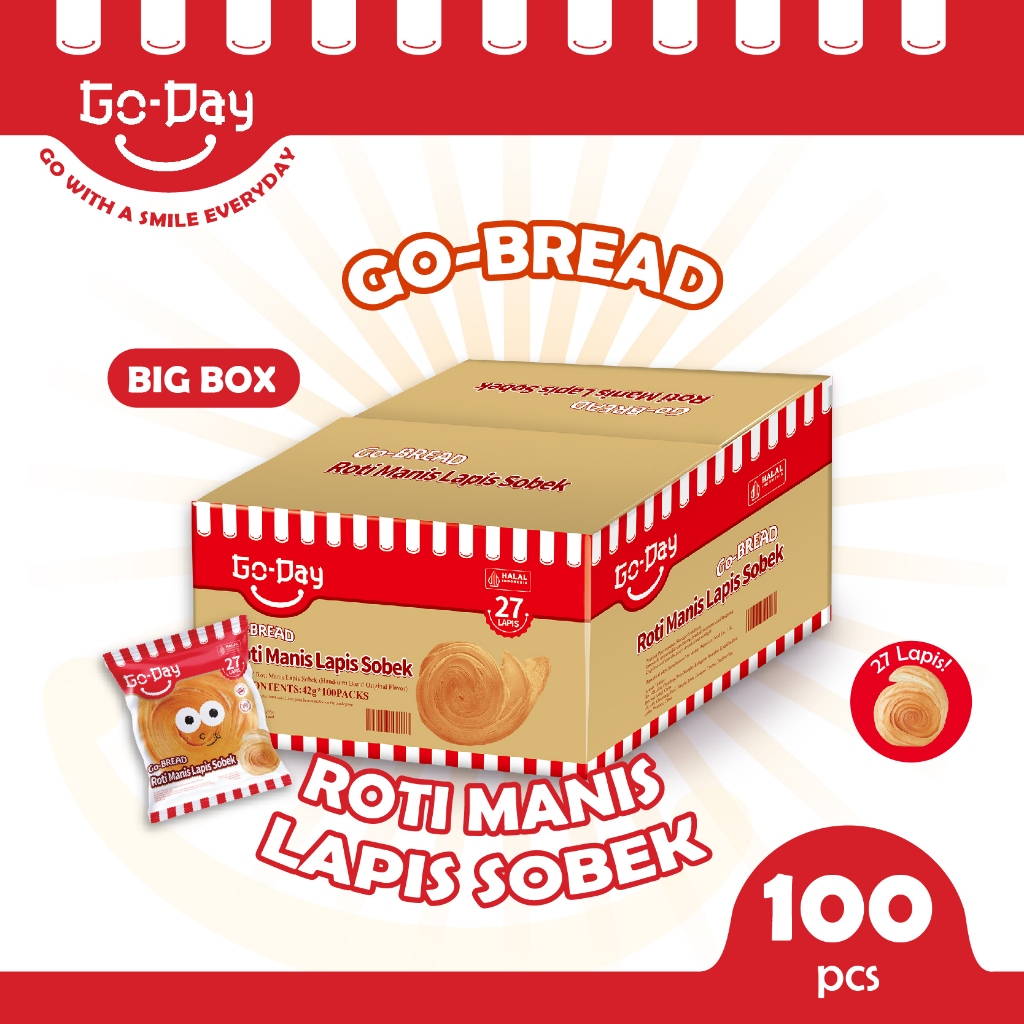 Jual GoDay Go-Bread Roti Manis Lapis Sobek 1 Dus Isi 100 Pcs | Shopee ...