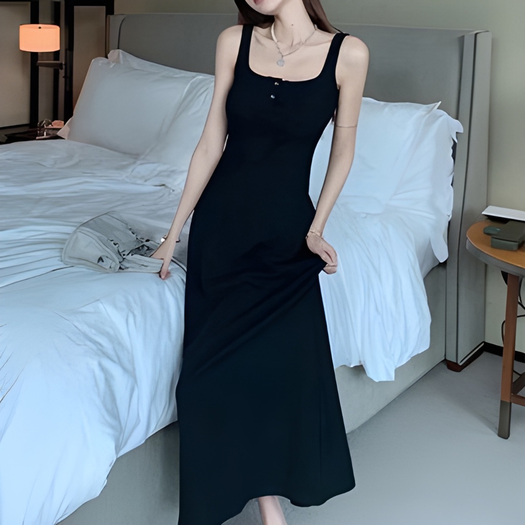 Sleeveless U-Neck Two Tone Mini A-Line Dress
