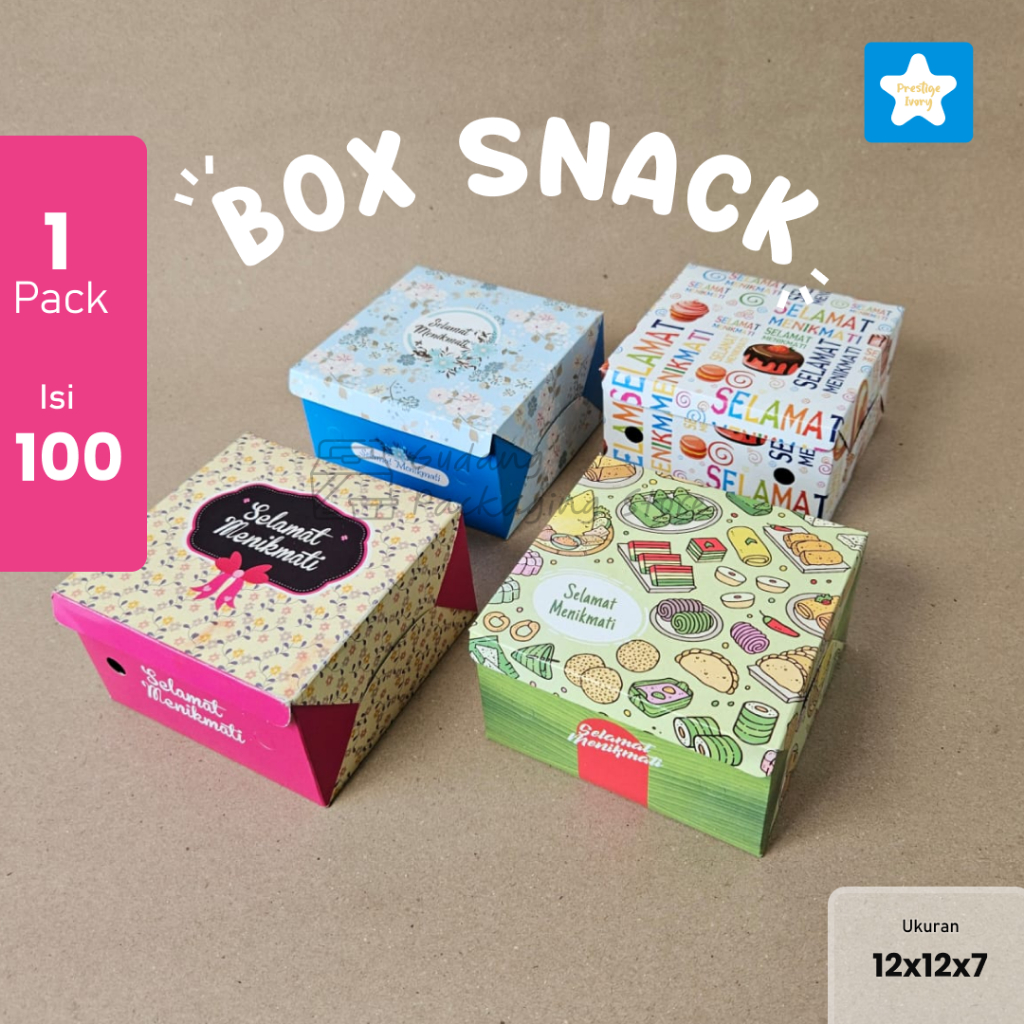 Jual 100 pcs / 12x12 / Box Snack / Dus Snack / Dus kue / IVORY | Shopee ...