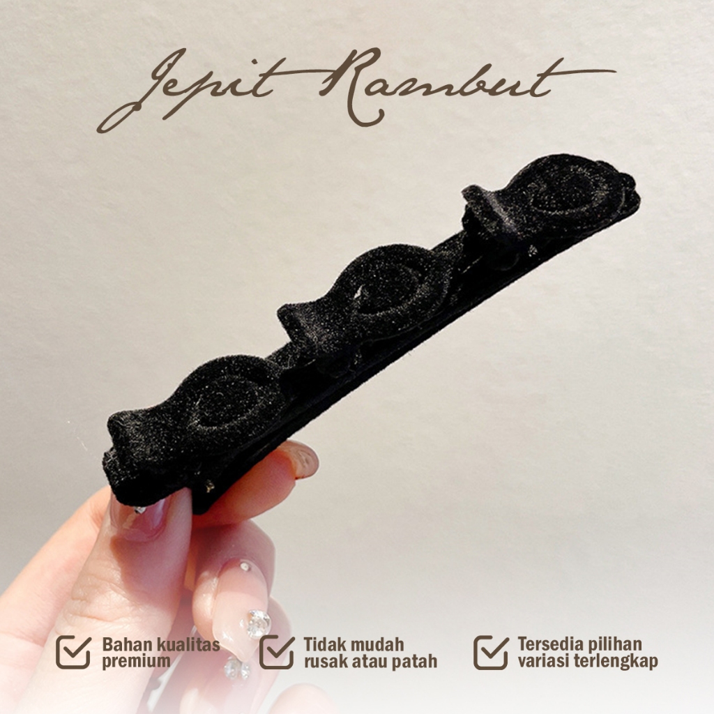 Jual Jepit Rambut Hitam Elegan Model Velvet Mawar – Jepitan Wanita ...