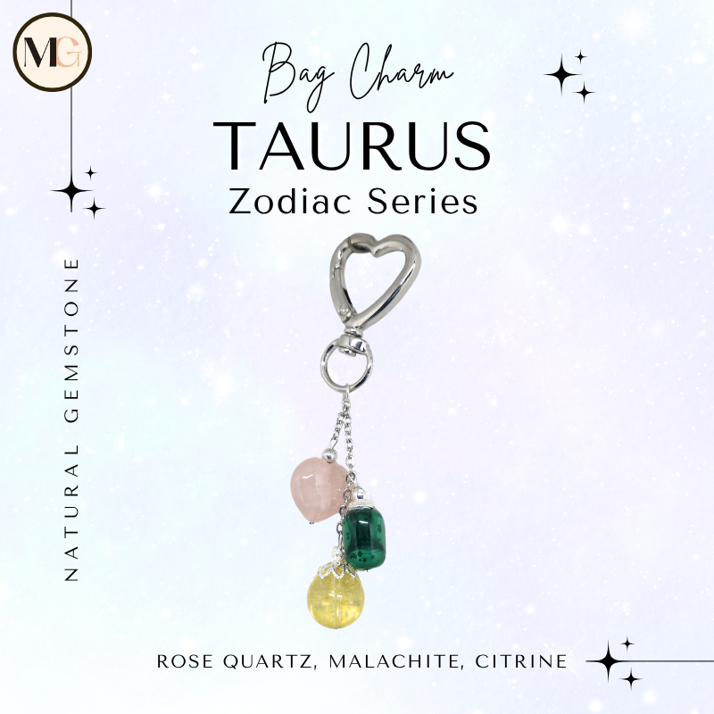 Jual Bag Charm Zodiac Taurus Rose Quartz Malachite Citrine Gantungan ...