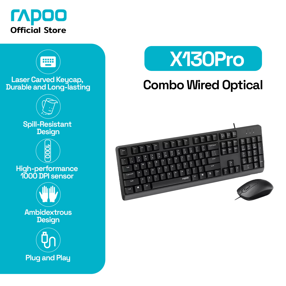 Jual Rapoo Combo Set Keyboard Mouse Optical Wired X130 Pro | Shopee ...