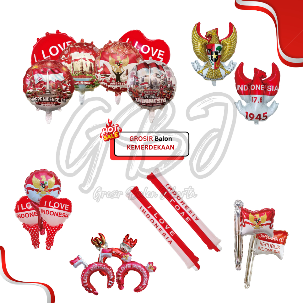 (GROSIR) Balon Foil Kemerdekaan Merah Putih / Republik Indonesia / Bendera Garuda / Dirgahayu RI 17 Agustus - isi 50pcs