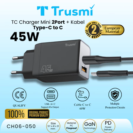 Charger Set (EU) PD45W Mini A+C GaN With (C to C) 60W Cable