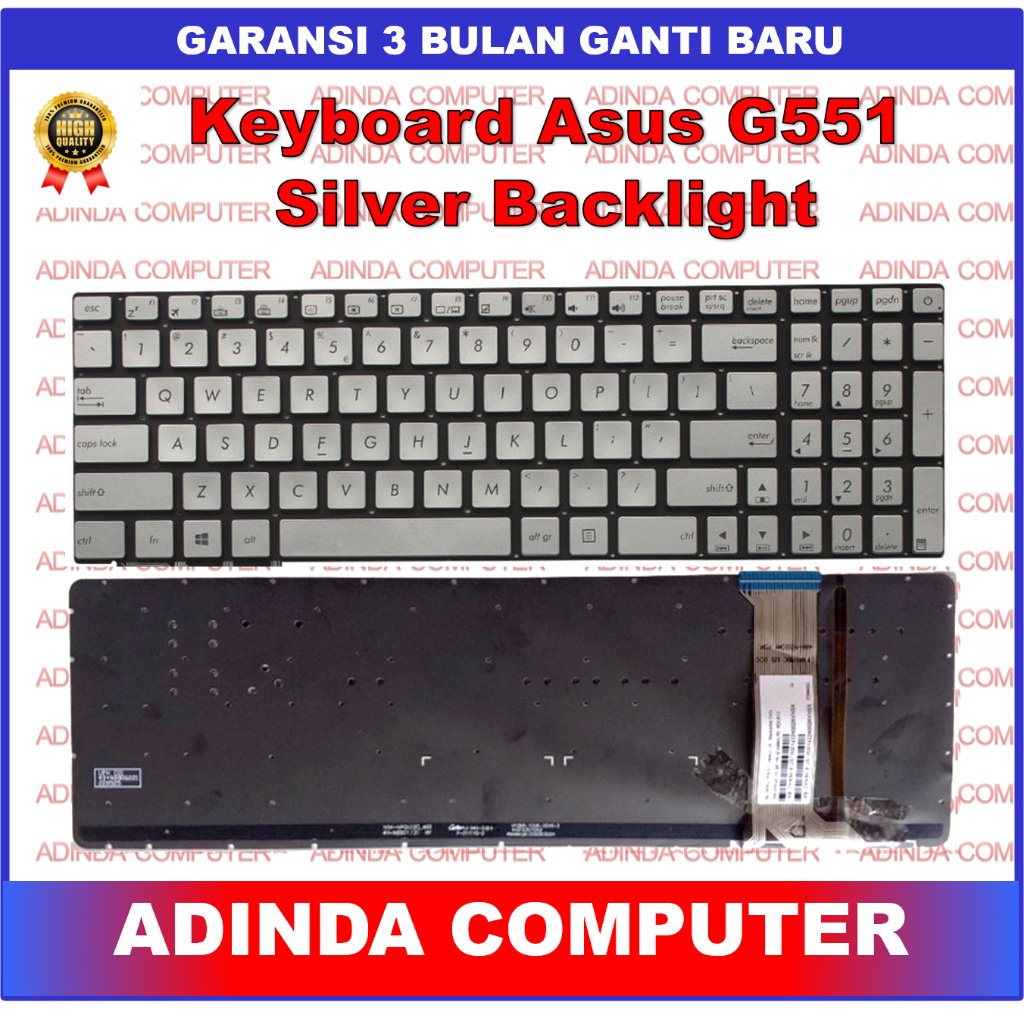 Jual Keyboard Asus ROG G551 G552 GL552 GL552J GL552JX Silver Backlight ...