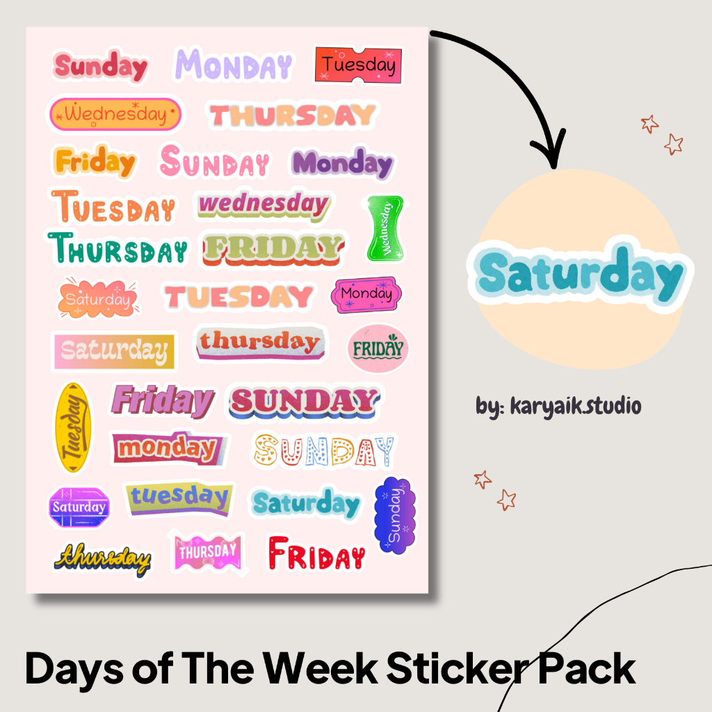 Jual Days of The Week Sticker Pack - Vinyl Aesthetic A6 | Stiker ...