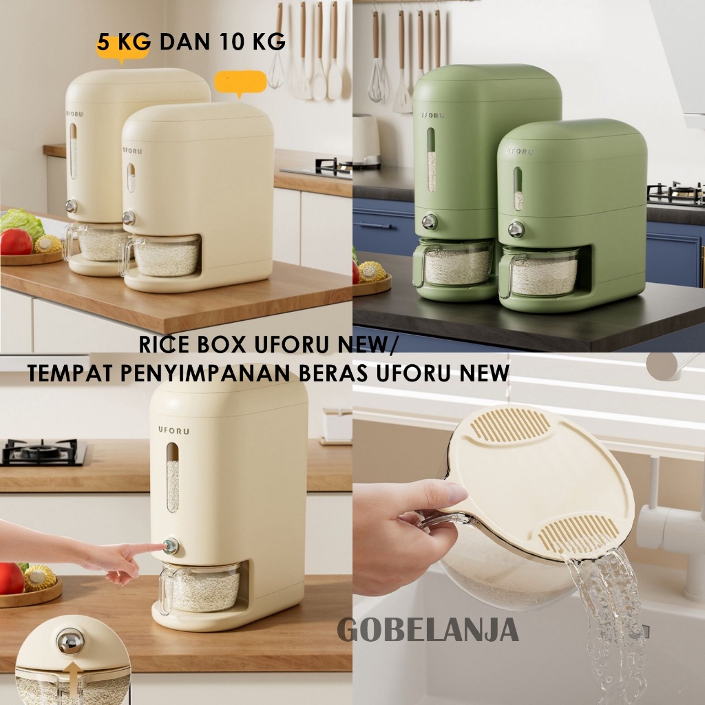 Jual UFORU Dispenser Beras 5 KG dan 10 KG Food Grade Seal Rice Bucket ...
