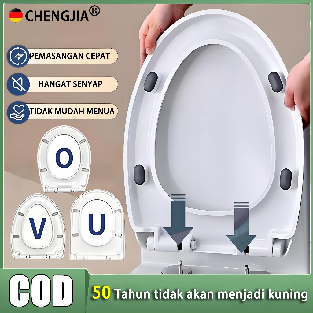 Tahan lama hingga 50 tahun CHENGJIA Tutup Closet Duduk 5 lapisan tebal Cocok untuk semua toilet Tidak akan kuning Penutup lambat Mudah dipasang(Tutup wc duduk Toilet Cover Tutup closet wc jongkok Tutup kloset duduk Tutup toilet duduk)