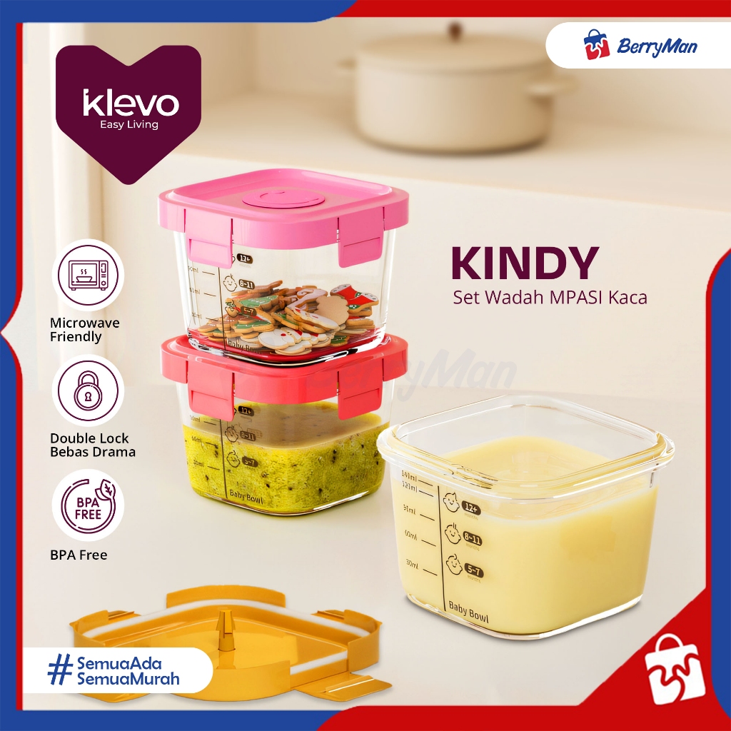 Jual KLEVO KINDY Set 3 In 1 Wadah Mpasi Kaca Baby Food Container ...