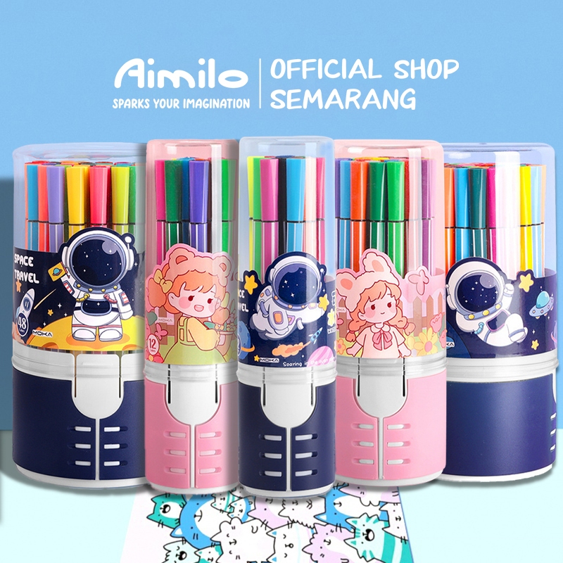 Jual Aimilo Spidol Warna Warni 1 Set Hexagonal Watercolor Marker Pen 12 ...