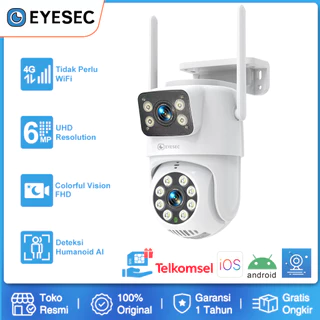 EYESEC CCTV Simcard 4G 6MP FHD 2 Kamera CCTV Outdoor Waterproof IP66 Monitoring jarak Jauh Tanpa WiFi+ Micro SD