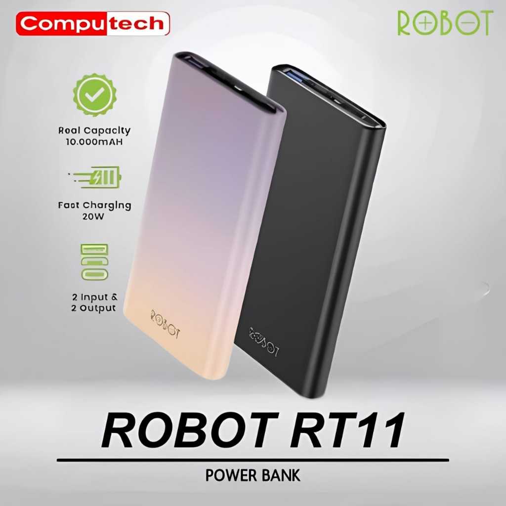 Jual ROBOT Powerbank RT11 10000mAh Dual Port 20W PD Fast Charging Quick ...