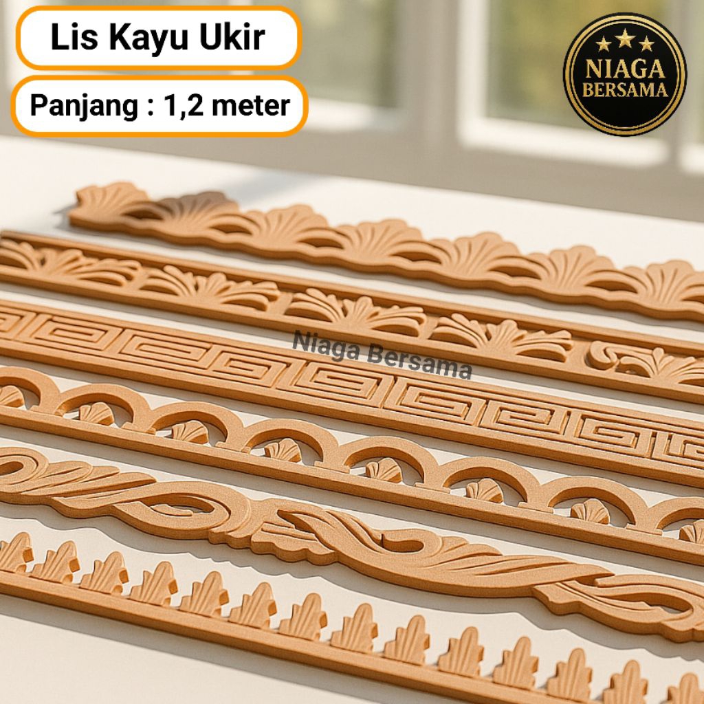 Lis ukir Ornamen Kayu 120 cm Dekorasi Tempel aneka Motif