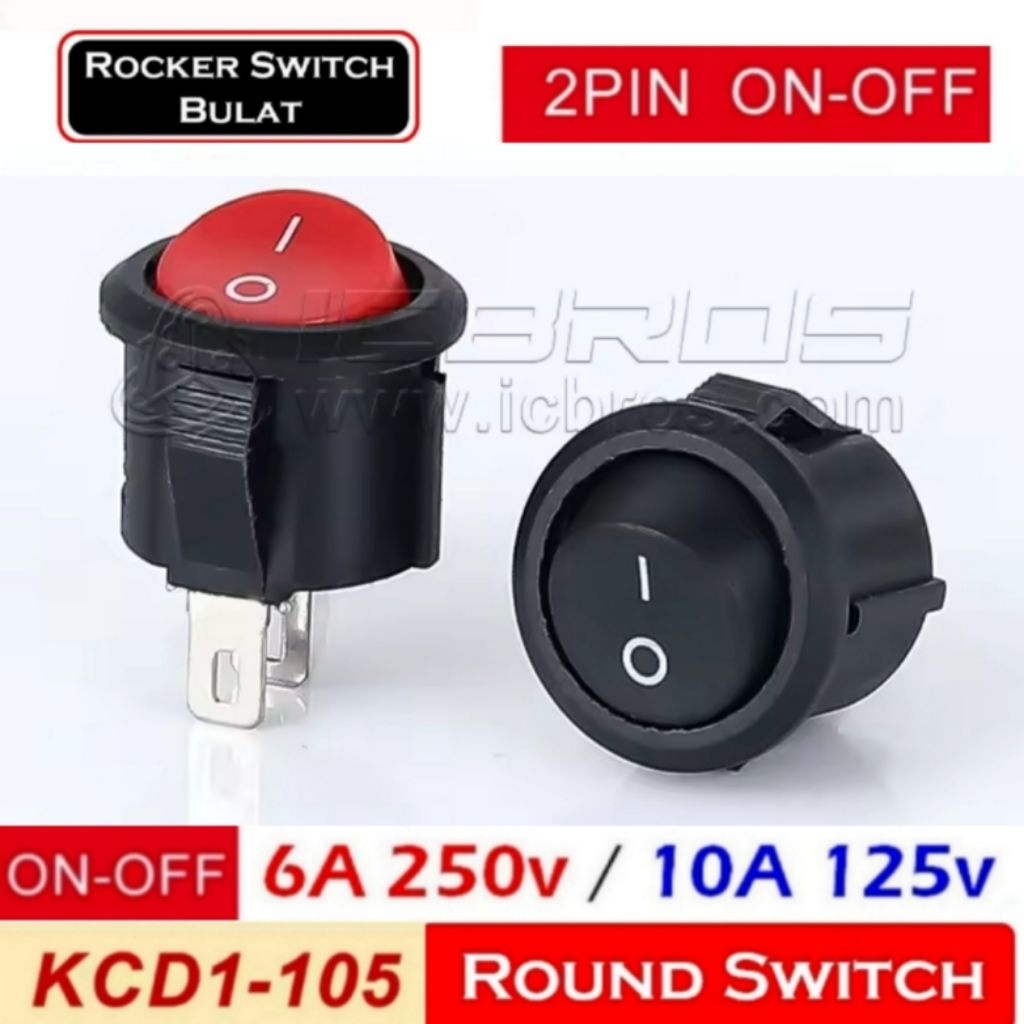 Jual Saklar ON OFF Bulat 2 Pin Switch Rocker 6A 250V 10A 125V | Shopee ...