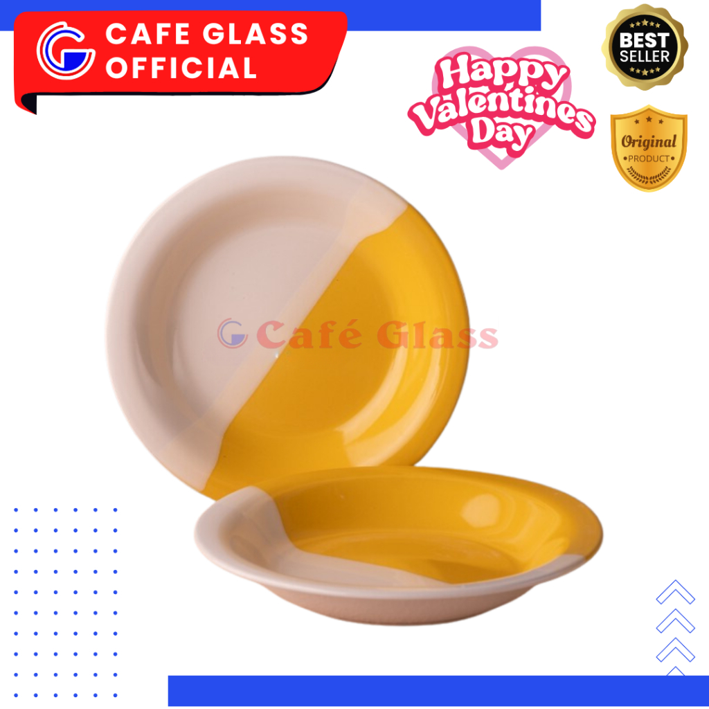 Piring Hampers Souvenir - Piring Makan Keramik - Piring Twotone Pink - Piring Kuah Lontong