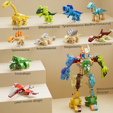 Mainan Blok Susun Dinosaurus & Hewan: Mainan Edukatif Susun dengan Tema Dunia Dinosaurus untuk Anak-anak, Cocok sebagai Hadiah