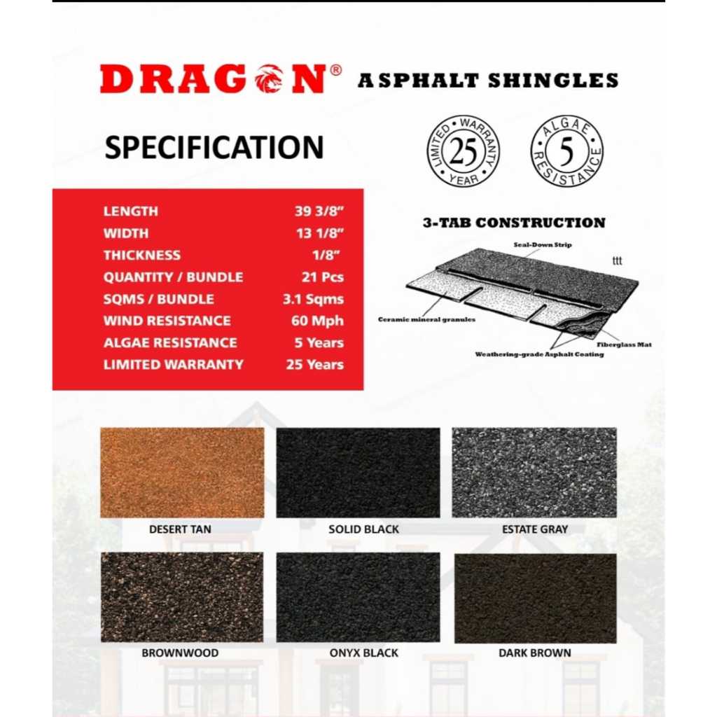 Jual Atap Bitumen Dragon 3-Tab Series 25 Algae Resistace | Shopee Indonesia
