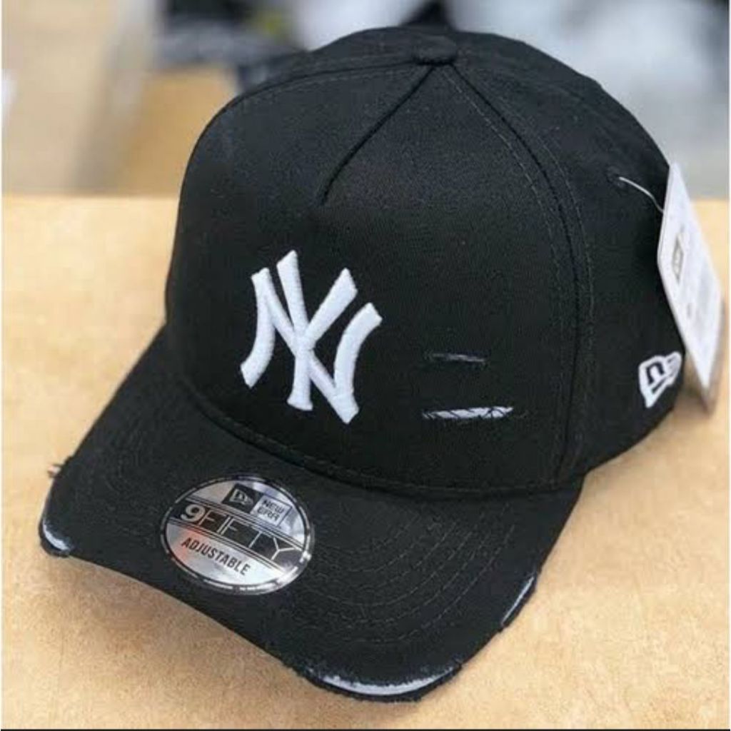 Jual Topi Baseball NY Pria Wanita Damage Ripped Sobek Loreng Bahan ...