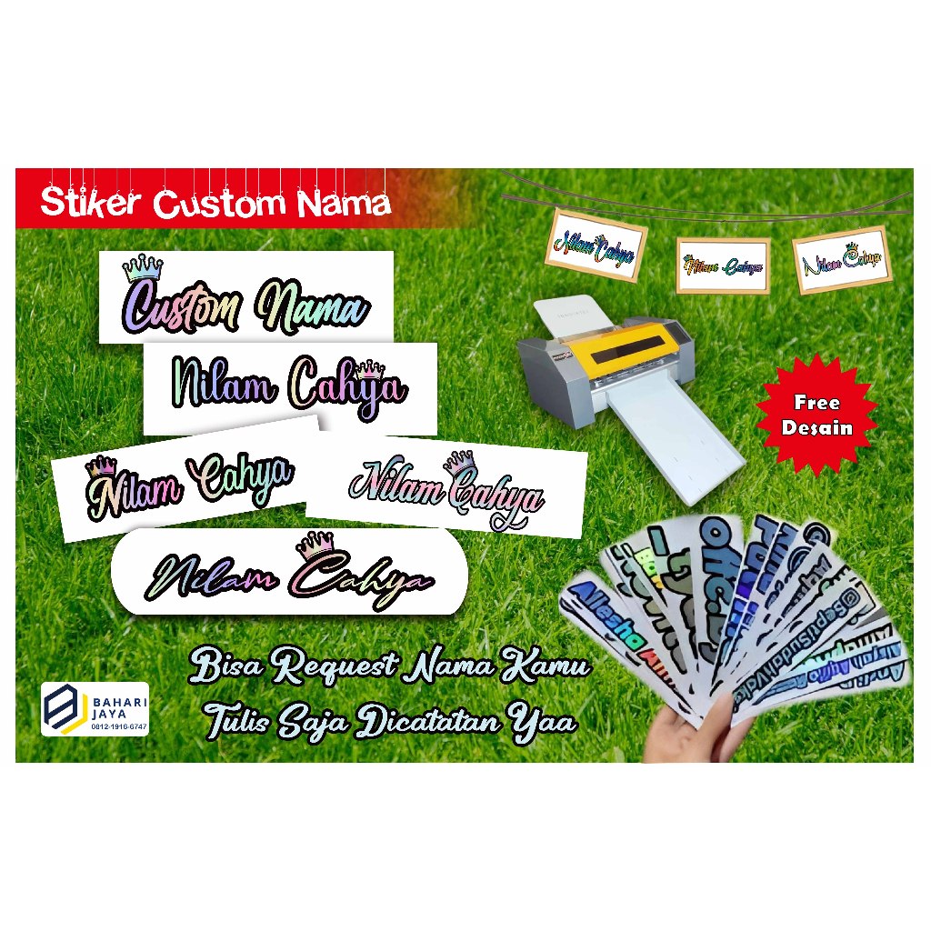 Jual Stiker Custom Nama Tulisan Cutting Hologram Mahkota Request Nama ...