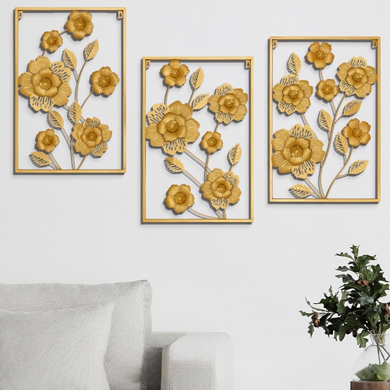 Dinding Besi Sofa Ruang Tamu Kreatif Modern Latar Belakang Dinding Wall Decor Hiasan Dinding Frame Metal Gold Daun Leaf