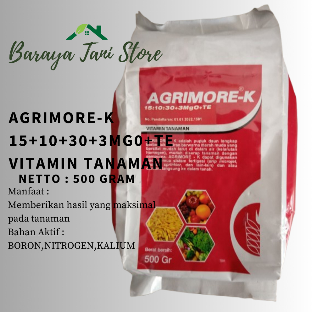 Jual AGRIMORE-K MERAH 15+10+30+TE 500 GRAM VITAMIN TANAMAN PUPUK MASA ...