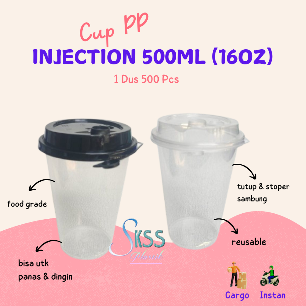 Jual 1 Dus Cup PP Injection 500ml 16oz l Gelas Plastik Boba Cheese Tea ...