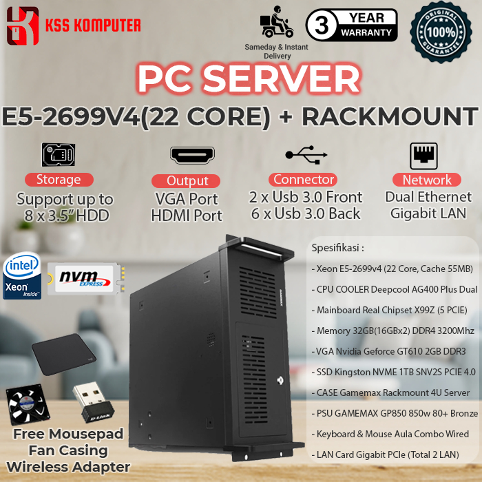 Jual PC SERVER / Komputer XEON E5 V4 + NVME 1TB + RAM 128GB Case Rack ...