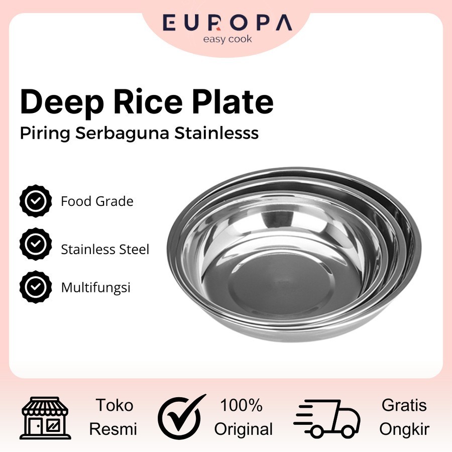 Jual Piring Makan Stainlees Stell Deep Europa. Rice Plate Food Grade ...