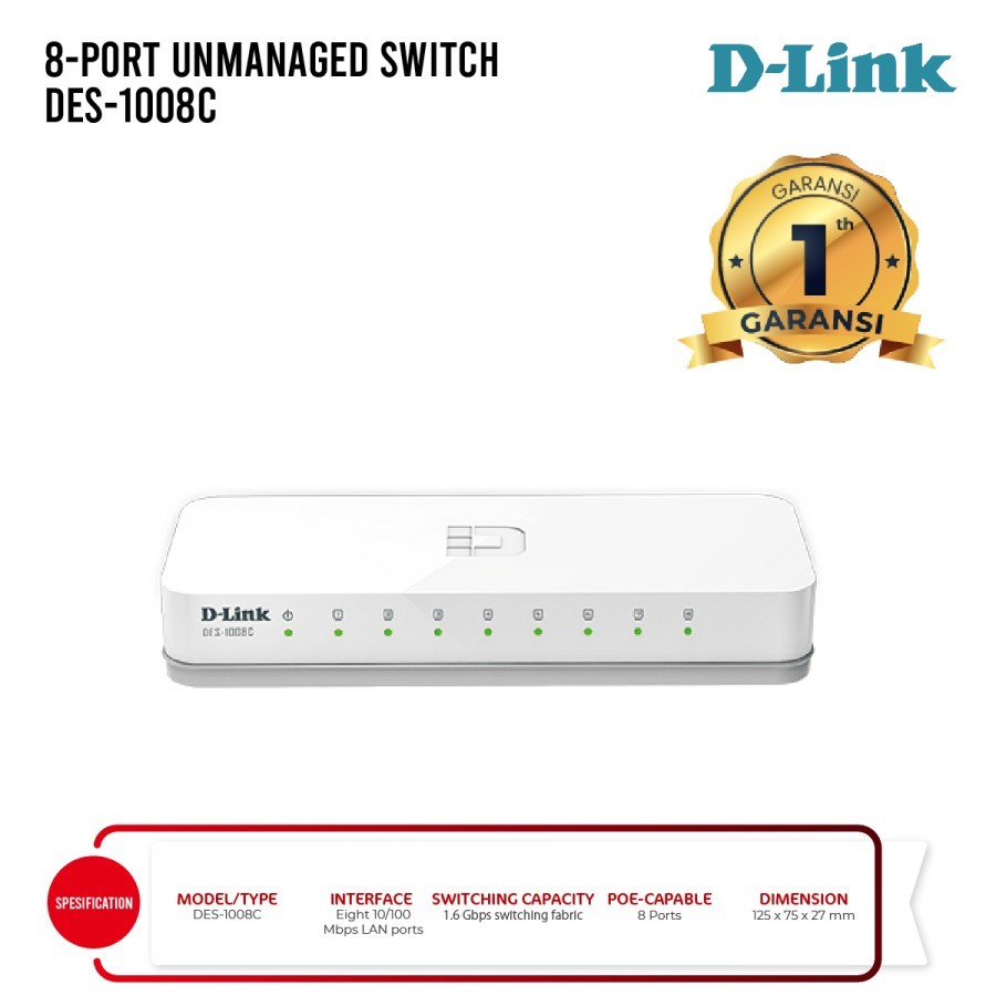 Jual D-LINK DES-1008C 8-Port 10/100 Mbps Unmanaged Switch | Shopee ...