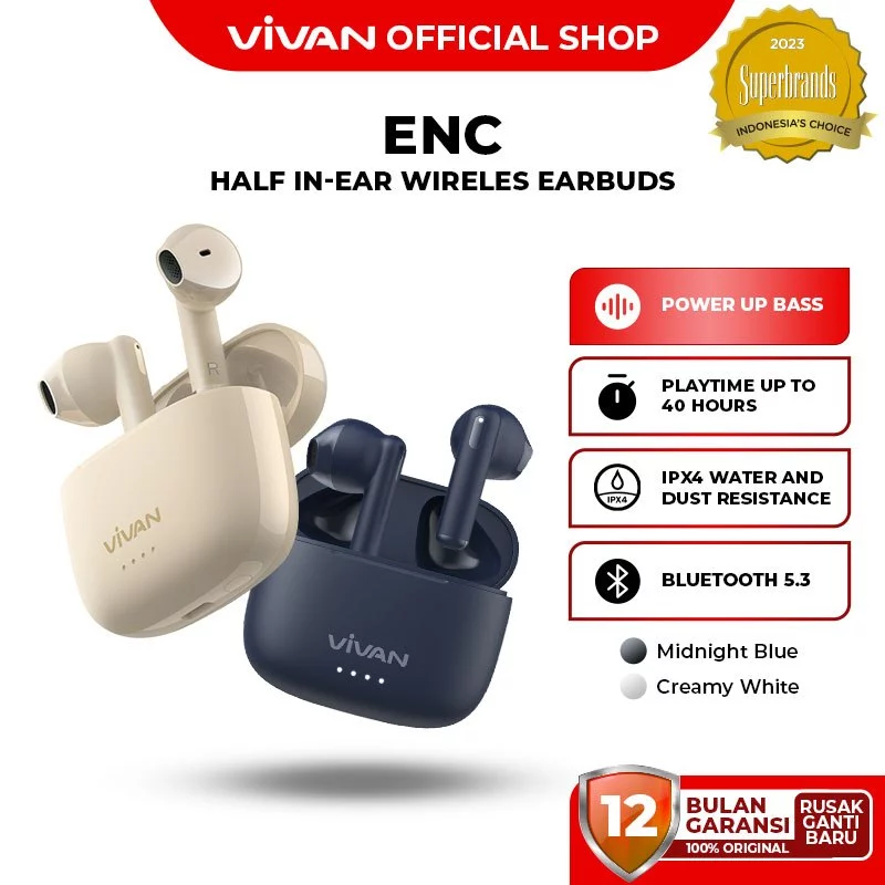 VIVAN TWS Infinity GT Series Earphone BT 5.3 Playtime 40 Jam Headset Earbuds GT2 Garansi 12 Bulan
