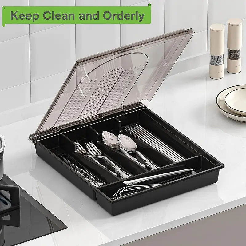 Jual Silverware Storage Box - Covered Utensil Drawer Storage Box - 5 ...