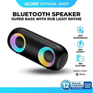 ACOME Super Bass Speaker Bluetooth 5.0 20W IPX7 Waterproof RGB Light Rhyme Rave Party A20