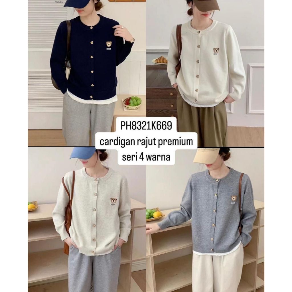 Jual CARDIGAN RAJUT WANITA 8321# MOTIF KANCING BEAR CUTE TERBARU CANTIK ...