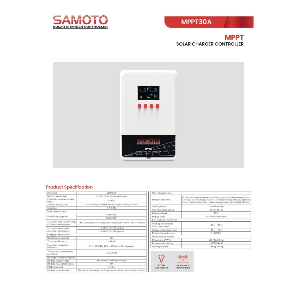 Jual SAMOTO MPPT30 Solar Charge Controller 30A SCC PV Solar Panel ...