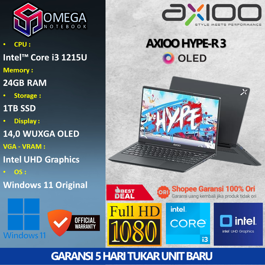 Jual AXIOO HYPE R3 OLED i3 1215U 24GB 1TB UHD 14,0 FHD+ Windows 11 ...