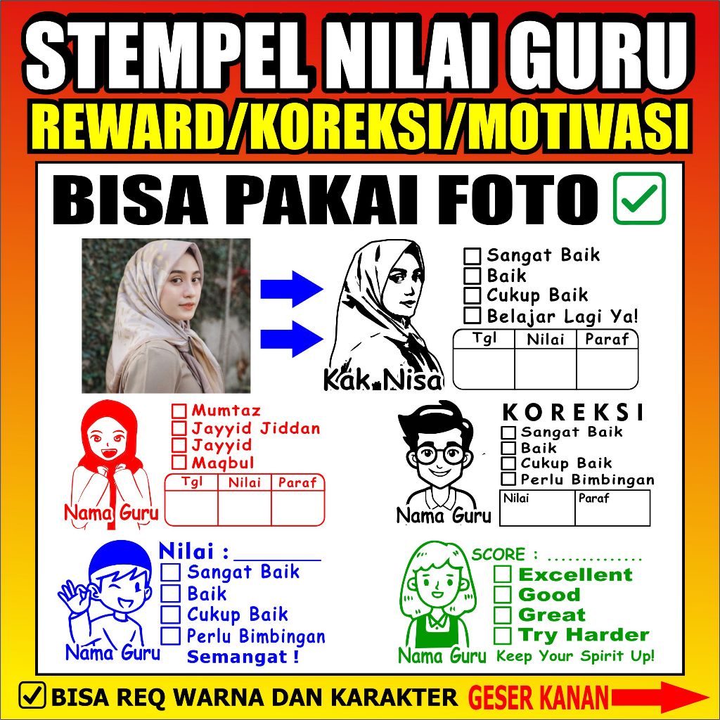 Jual STEMPEL NILAI GURU | REWARD | KOREKSI | KARAKTER | PAUD | TK | SD ...
