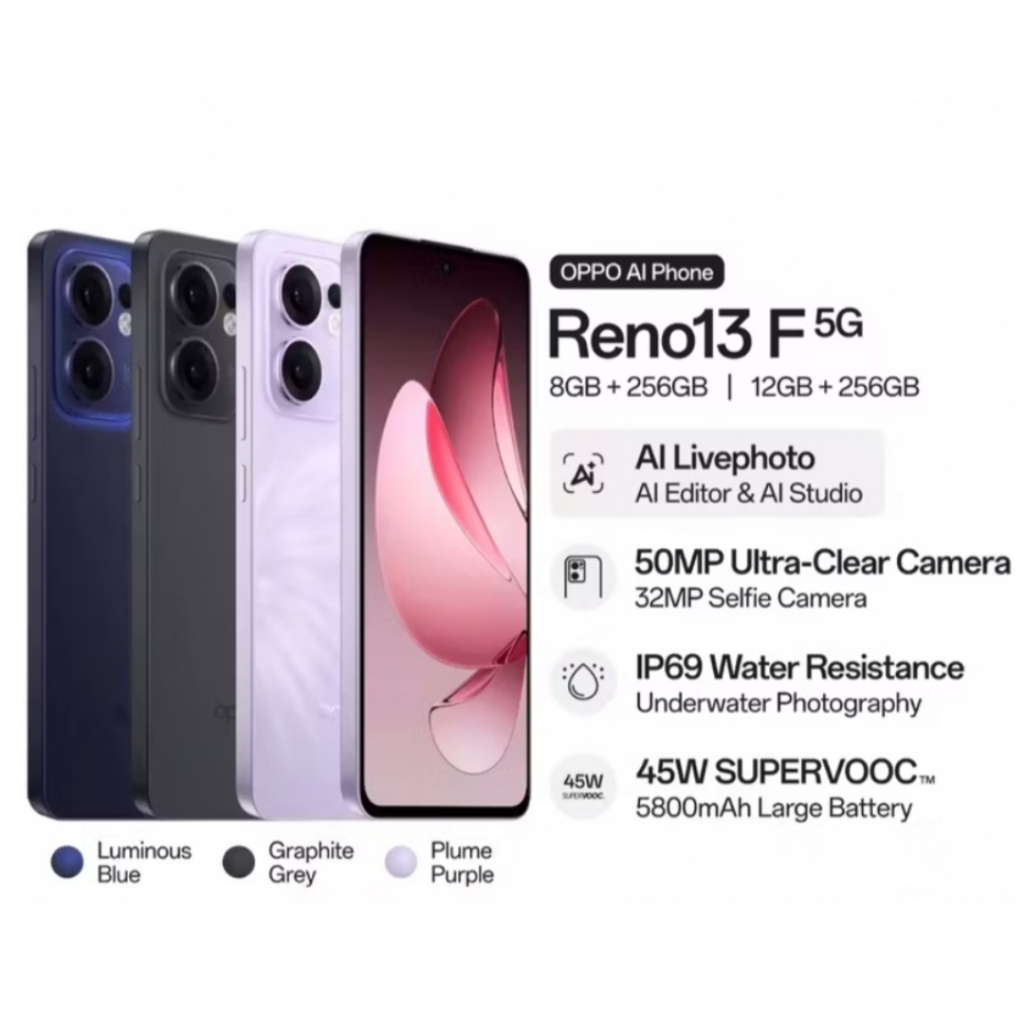 Jual Smartphone Reno 13F 5G (8/256GB - 12/256GB) Snapdragon 6 Gen 1 ...