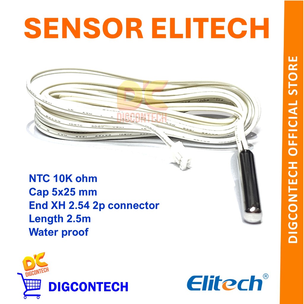 Jual Sensor Thermistor Probe Elitech NTC 10K Ohm Cap 5x25 mm Putih ...