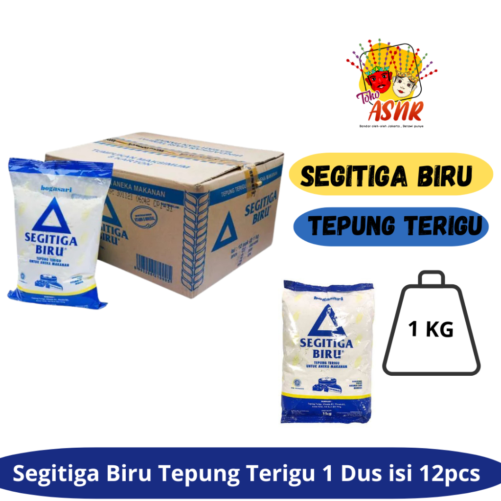 Jual TEPUNG TERIGU SEGITIGA BIRU KEMASAN 1KG 1 DUS ( ISI 12 BUNGKUS ...