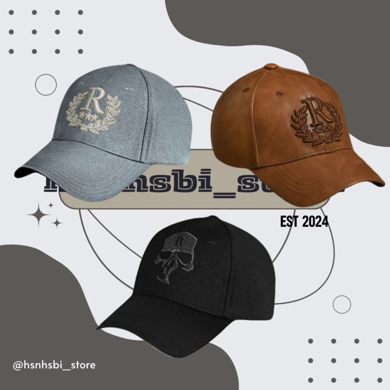 Jual rucas crown brown leather cap | initial skeleton cap | crown denim ...