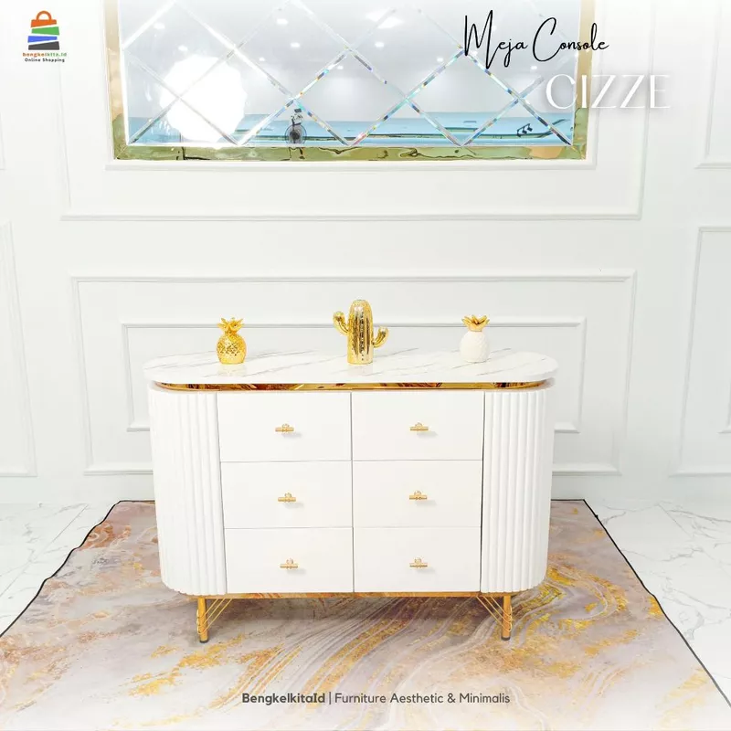 Meja TV Aesthetic Meja Console Minimalis - MEJA CIZZE - 120cm 6 Laci Kayu Solid Cat Duco
